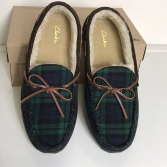 Clarks Suede Faux Fur Lined Moccasin Slippers - Picture 7 of 9
